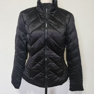 Bebe Sport Black Satin Down/Feather Puffer High Collar Warm Jacket Sz M